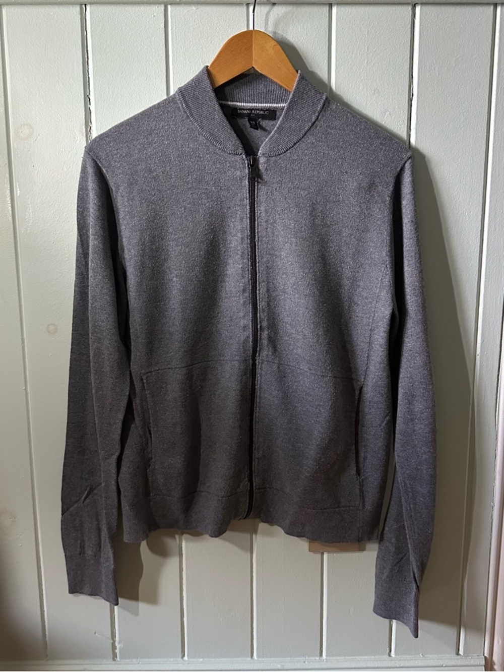 Banana Republic Factory Men's Charcoal Zip-Up Bomber Style Sweater XS